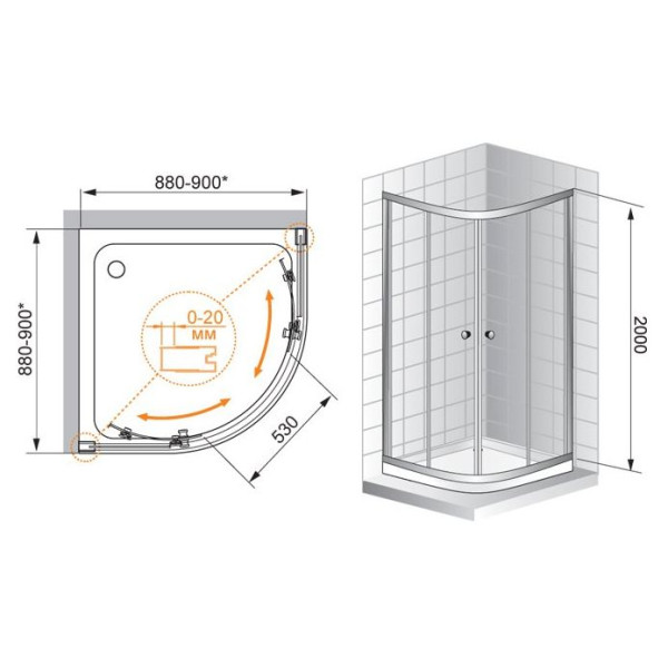 Душевой уголок Cezares Anima 90x90x200 стекло текстурное Punto (ANIMA-R-2-90-P-Cr)