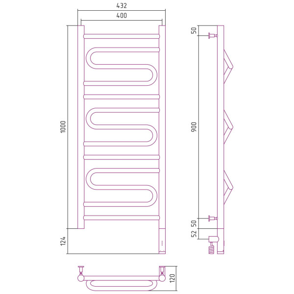Полотенцесушитель электрический Сунержа Элегия 3.0 1000x400 МЭМ правый, хром (00-5819-1040)