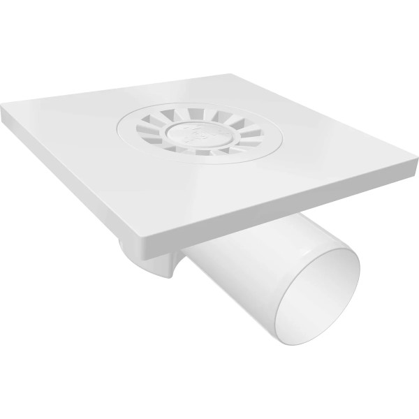 Трап горизонтальный 50 мм. (150х150) Nova пластиковая решетка (белый) (5020)