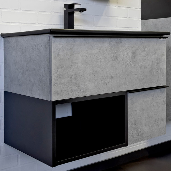 Тумба подвесная с раковиной Comforty Франкфурт 750x465x560 дуб светлый/черный (00-00011082)