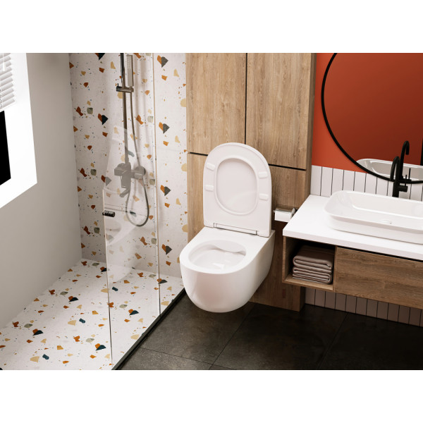 Унитаз подвесной ABBER Bequem белый, безободковый (AC1104)