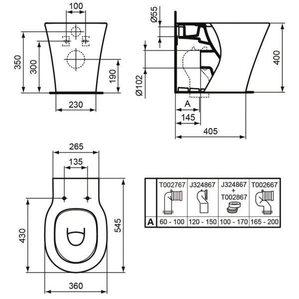 Унитаз напольный Ideal Standard Connect Air AquaBlade 360х545х400 (E004201)