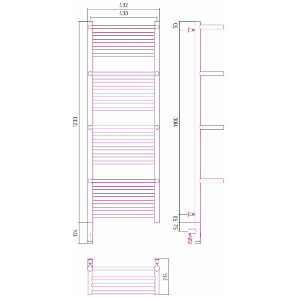Полотенцесушитель электрический Сунержа Богема с 4 полками 3.0 1200x400 / МЭМ левый, белый (12-5808-1240)