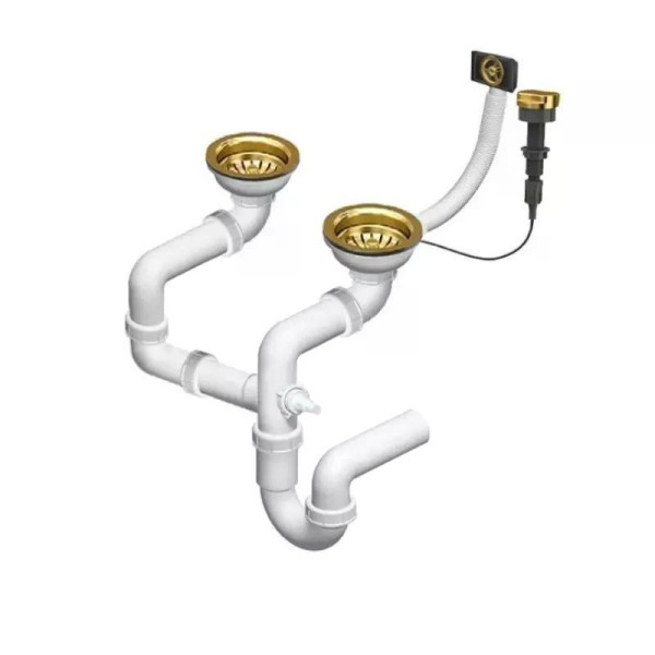 Сифон для мойки с переливом двойной золото (BR-002-AU)