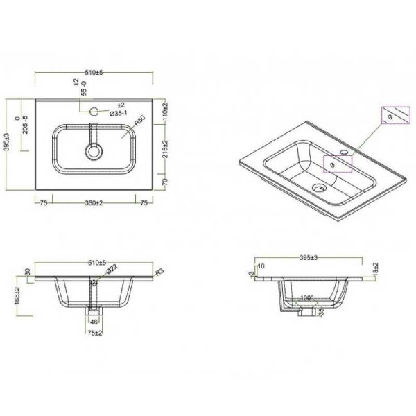 Раковина встраиваемая BelBagno 50 белая (BB500/390ETL)