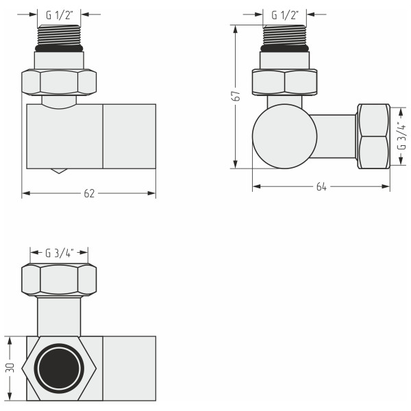 Вентиль Сунержа 1/2"x3/4" НР/НГ 3D левый под шестигранник матовый белый (30-1406-1234)
