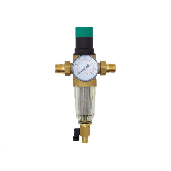 Фильтр с манометром самоочищающийся 1" со сгонами Arrowhead пластиковая колба (WF-500-25)