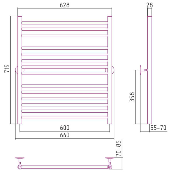 Полотенцесушитель водяной Стилье Универсал-53 800х600 (3+5+6) П 18 хром (00653-8060) Полотенцесушитель водяной Стилье Универсал-53 800х600 (3+5+6) П 18 хром (00653-8060)