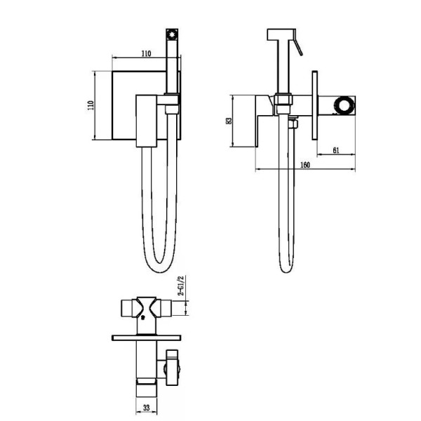 Смеситель с гигиеническим душем Boheme Qubic NB (никель) (477-NB)