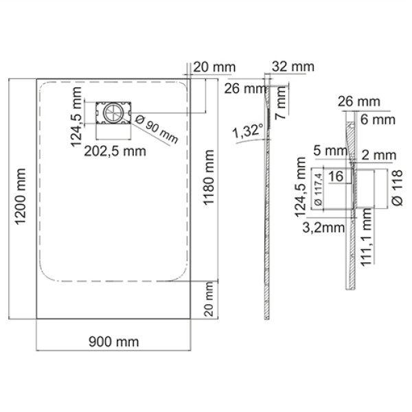 Душевой поддон WasserKRAFT Elbe 74T07 120х90