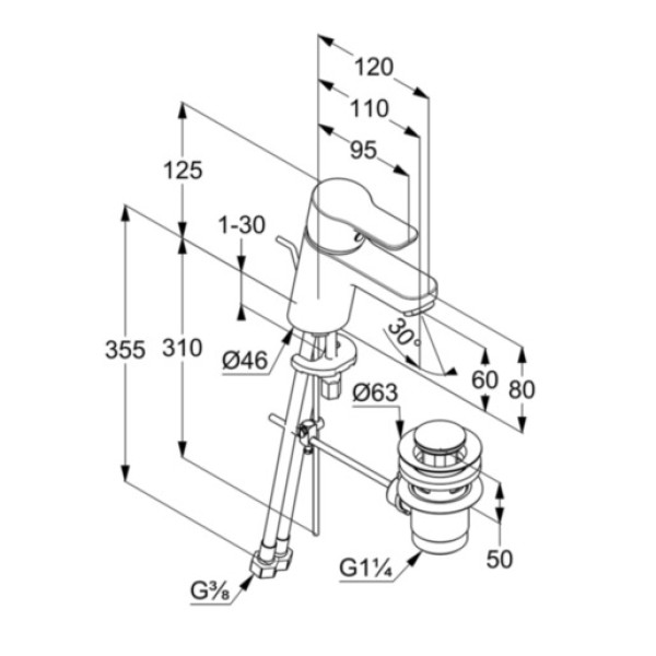 Смеситель для раковины Kludi Pure&Easy хром, донный клапан (372850565) Смеситель для раковины Kludi Pure&Easy хром, донный клапан (372850565)