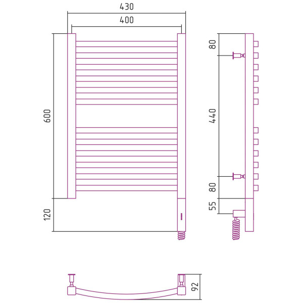 Полотенцесушитель электрический Сунержа Аркус 3.0 600x400 МЭМ правый, хром (00-5705-6040)