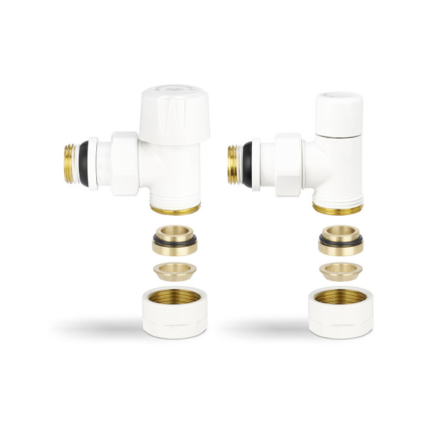 Комплект радиаторных клапанов угловой 1/2"х3/4"(18)ЕК Varmega №1 (белый) (VMDV10-110415)