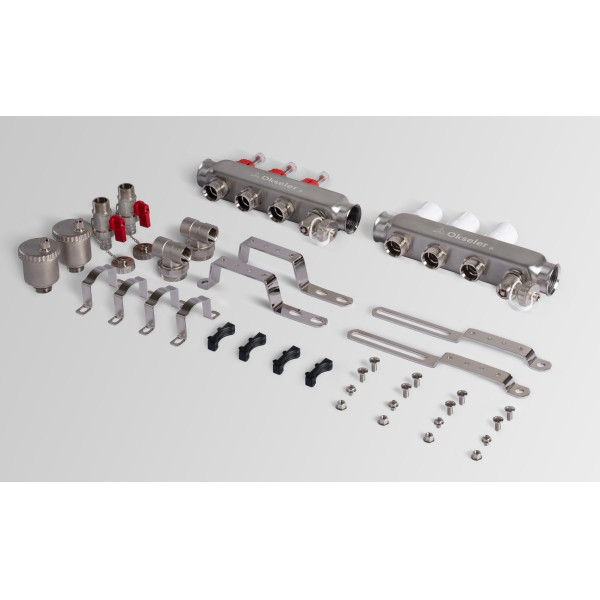 Коллекторная группа 3 отвода 1"*3/4"(18) ЕК с расходомерами Okseler (нерж.ст) с автоматическим воздухоотводчиком и спускным краном (Oks00341)