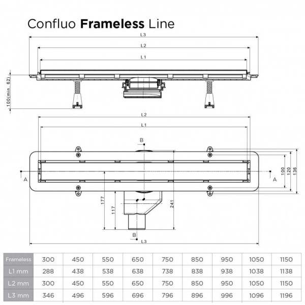 Душевой лоток Pestan Confluo Frameless Line 850 Black Matte черный матовый/полая под плитку, без рамки (13701322)