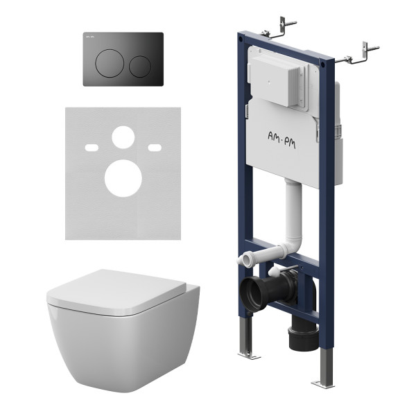 Комплект инсталляция с унитазом AM.PM PrimeFit с клав L черная матовая с подвесным унитазом Gem Aquaspin (IS90138.901901)