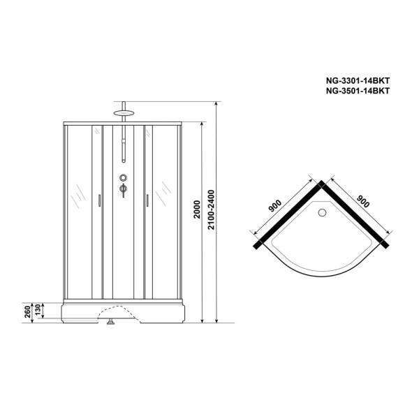 Душевая кабина Classic 90x90 стекло тонированное, профиль хром матовый (NG-3501-14BKT)