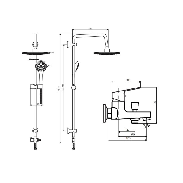 Душевая система Dorff Norma с душевым набором хром, серый (D0711010)