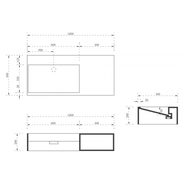Тумба-раковина подвесная Abber Stein 200x1000x460 белая матовая (AS2640-1.0 R)