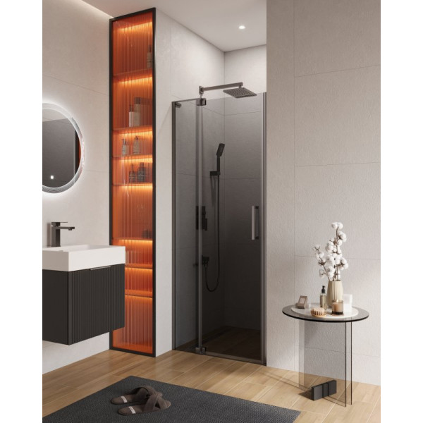 Душевая дверь Cezares Slider 80x195 стекло серый, профиль оружейная сталь (SLIDER-B-1-80/90-GRIGIO-GM)