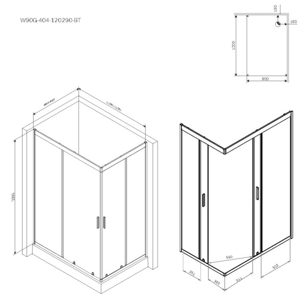 Душевое ограждение AM.PM Gem 90x120x190 стекло прозрачное, профиль черный матовый (W90G-404-120290-BT)