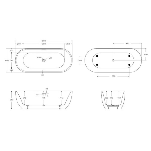 Ванна акриловая BelBagno 190x80 белая (BB417-1900-800)