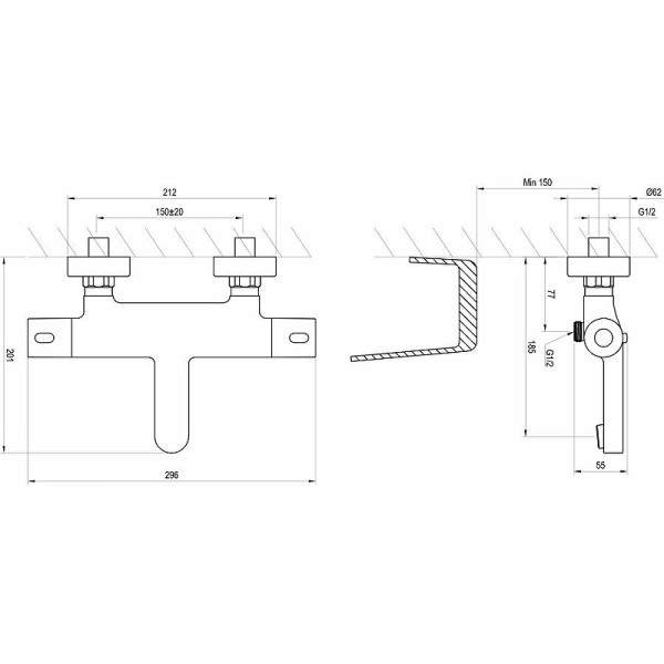 Смеситель для ванны и душа Ravak термостат Termo 300 TE 023.00/150 хром (X070097)