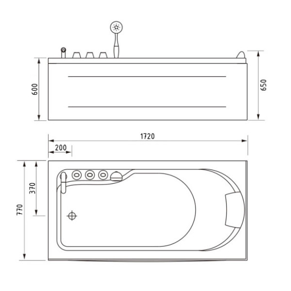 Ванна гидромассажная Gemy G9006-1.7 B L 1720х770х650 L