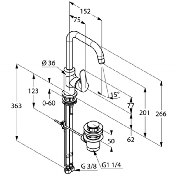 Смеситель для раковины Kludi Objekta хром, донный клапан (320230575) Смеситель для раковины Kludi Objekta хром, донный клапан (320230575)