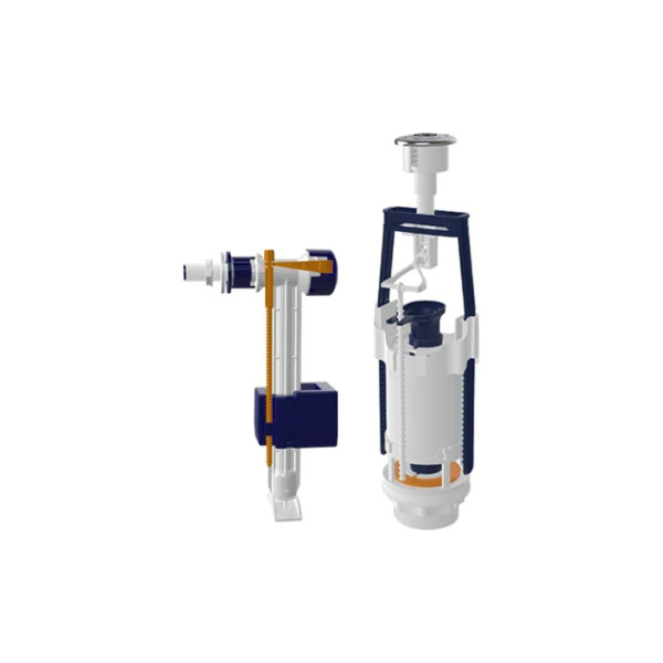 Арматура для смывного бачка Nova с функцией СТАРТ-СТОП боковой подвод 1/2" (пластик) 1-уровень, кнопка хром (4366)