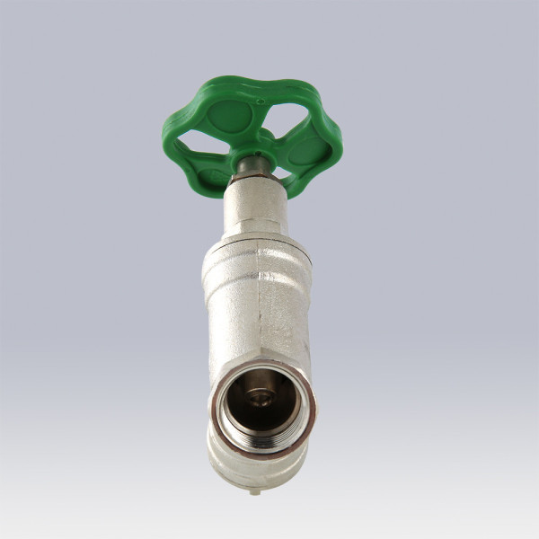 Задвижка вентильная 1/2" с косым фильтром Valtec (зеленая рукоятка) VT.053.N.04