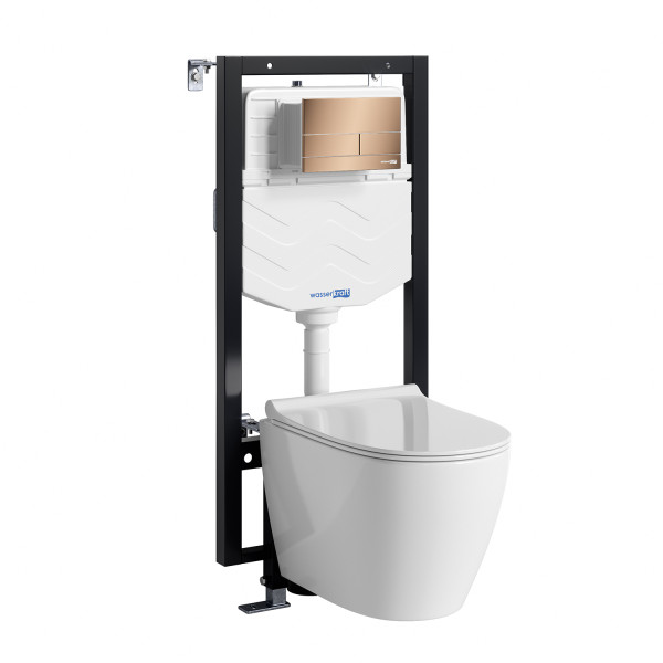 Комплект инсталляция с унитазом WasserKRAFT Vils с клавишей смыва золото розовое c сиденьем дюропласт (56TLT.010.ME.RG04.H002)