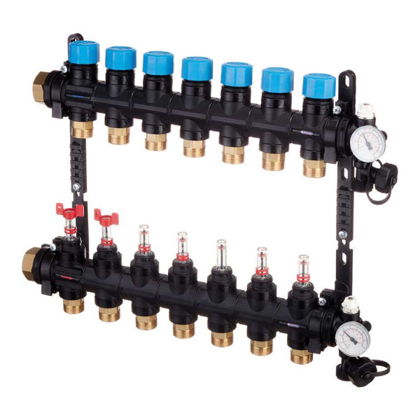 Коллекторная группа 7 отводов 1" с расходомерами и термометрами Henco (композит) (UFH-0605MDK07-03L)