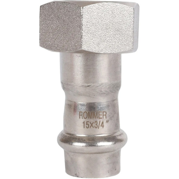 Переход 15х3/4"B с накидной гайкой Rommer из нержавеющей стали (пресс) (RSS-0026-001534)
