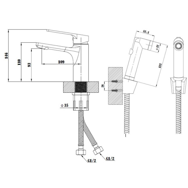 Смеситель для раковины Esko с гигиеническим душем Moscow черный (SB 27H)