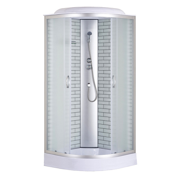 Душевая кабина Loranto 100x100x215 стекло матовое, профиль хром, белый кирпичный узор (CS-6610-13FW 10)