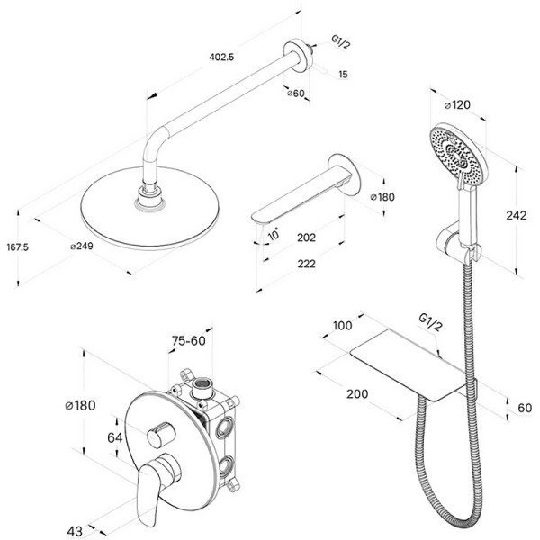 Душевая система Milardo Rora встраиваемая, хром (RORSB03M68)