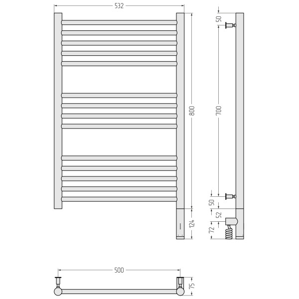 Полотенцесушитель электрический Сунержа Богема 3.0 прямая 800x500 провод справа матовый белый (30-5805-8050)