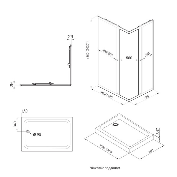 Душевое ограждение Triton Вента 80x120 стекло прозрачное, профиль хром (DK290)