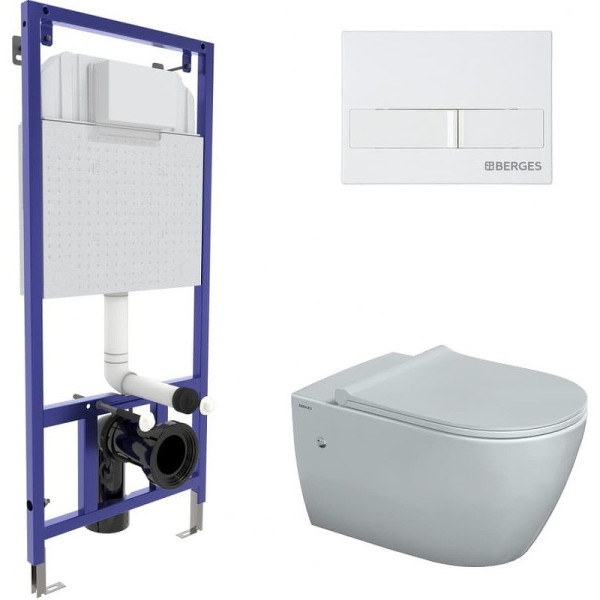 Комплект инсталляция с унитазом Berges Novum c с кнопкой L1 белая, унитаз MASCON Rimless, сиденье Toma Slim SO (043266)