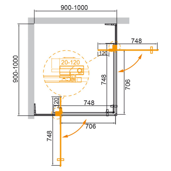 Душевой уголок Cezares Slider 90x90x195 стекло тонированное (графит), профиль оружейная сталь (SLIDER-A-2-90/100-GRIGIO-GM)