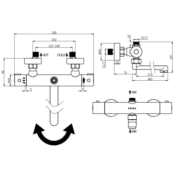 Смеситель для душа Voda хром (T1031) Смеситель для душа Voda хром (T1031)