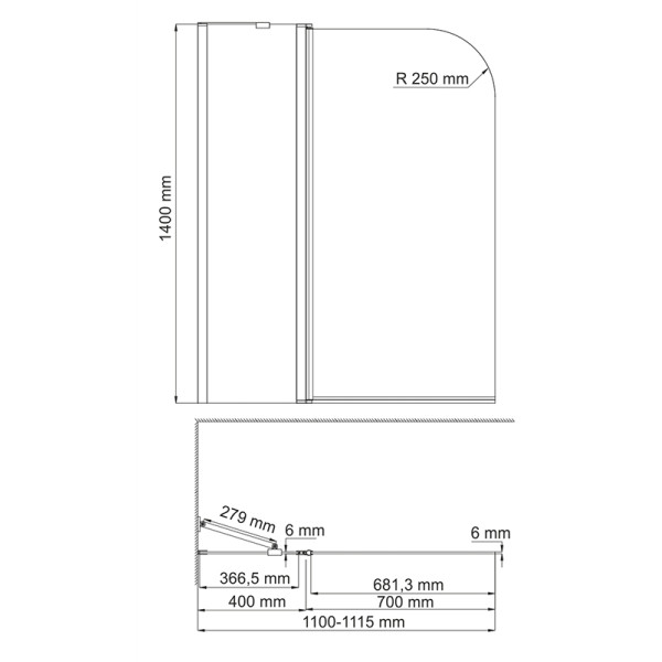 Шторка на ванну WasserKRAFT Leine 35P02-110 110х140 стекло прозрачное