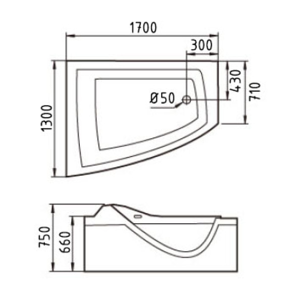 Ванна гидромассажная и аэромассажная Gemy G9056 K L 1700х1300х750 L 