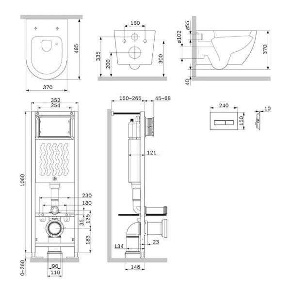 Комплект инсталляция с унитазом AM.PM ErgoFit Like Aquaspin с клавишей смыва M глянц белая с сиденьем микролифтт (IS110301.801900)