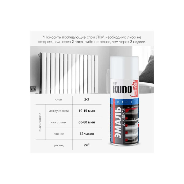 Эмаль для радиаторов отопления KUDO 520 мл. (белая матовая) (KU-5102)