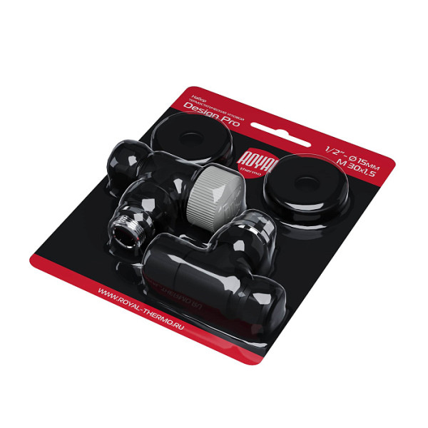 Комплект термостатический угловой 1/2"х15 мм Royal Thermo Design Pro М30х1,5 (Черный) (RATVXU11215BL) Комплект термостатический угловой 1/2"х15 мм Royal Thermo Design Pro М30х1,5 (Черный) (RATVXU11215BL)