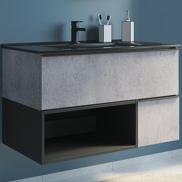 Тумба подвесная с раковиной Comforty Франкфурт 900x465x560 дуб светлый/черный (00-00006503)