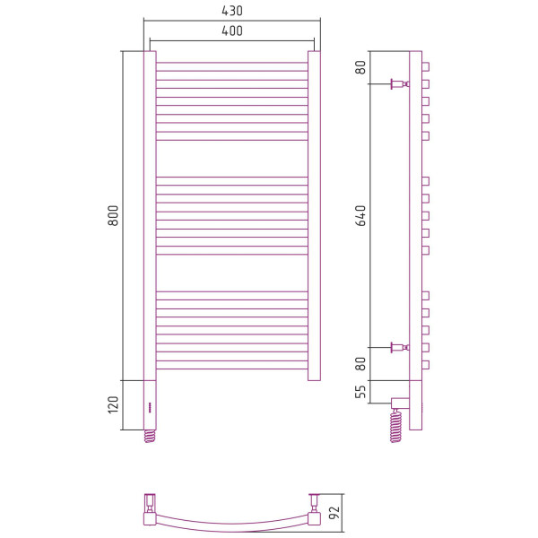 Полотенцесушитель электрический Сунержа Аркус 3.0 800x400 МЭМ левый, хром (00-5704-8040)