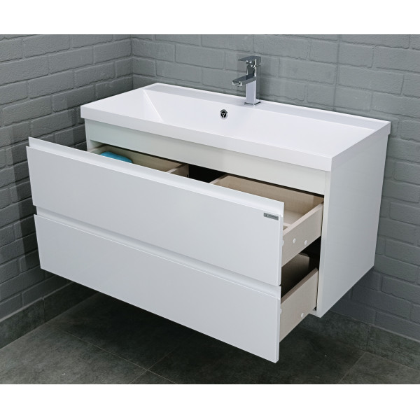 Тумба подвесная под умывальник Bazis 100 Graffo белый глянец В2 Домино (DGr2403T)